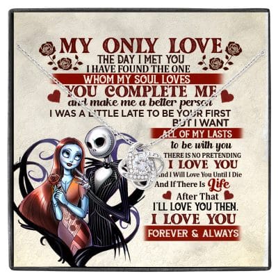 Jack and Sally Nightmare Before Christmas My Only Love The Day I Met You Valentines Love Knot Necklace