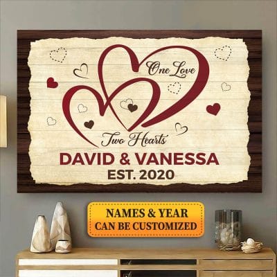 Personalized Two Hearts One Love Couple Gallery Wrapped Framed Canvas Prints - Unframed Poster - Home Decor