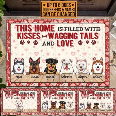 Personalized Dog Bread This Home Is Filled With Kisses Wagging Tails And Love Valentine House Doormat - Outdoor Indoor Mat
