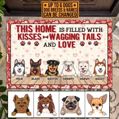 Alternative view of Personalized Dog Bread This Home Is Filled With Kisses Wagging Tails And Love Valentine House Doormat - Outdoor Indoor Mat