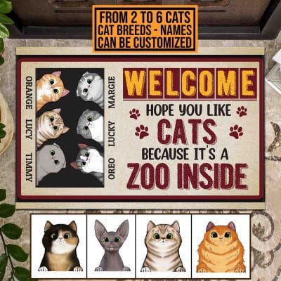 Custom Cat Breeds Doormat Wel Come Hope You Like Cats Because It's a Zoo Inside Entrance Indoor Outdoor Decorative Doormat