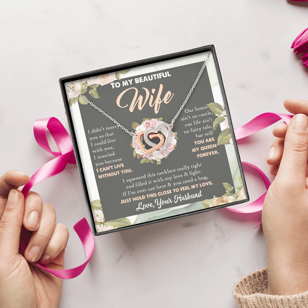 To My Beautiful Wife From Husband You Are My Queen Interlocking Hearts Pendant Necklace - Valentines Day Gift