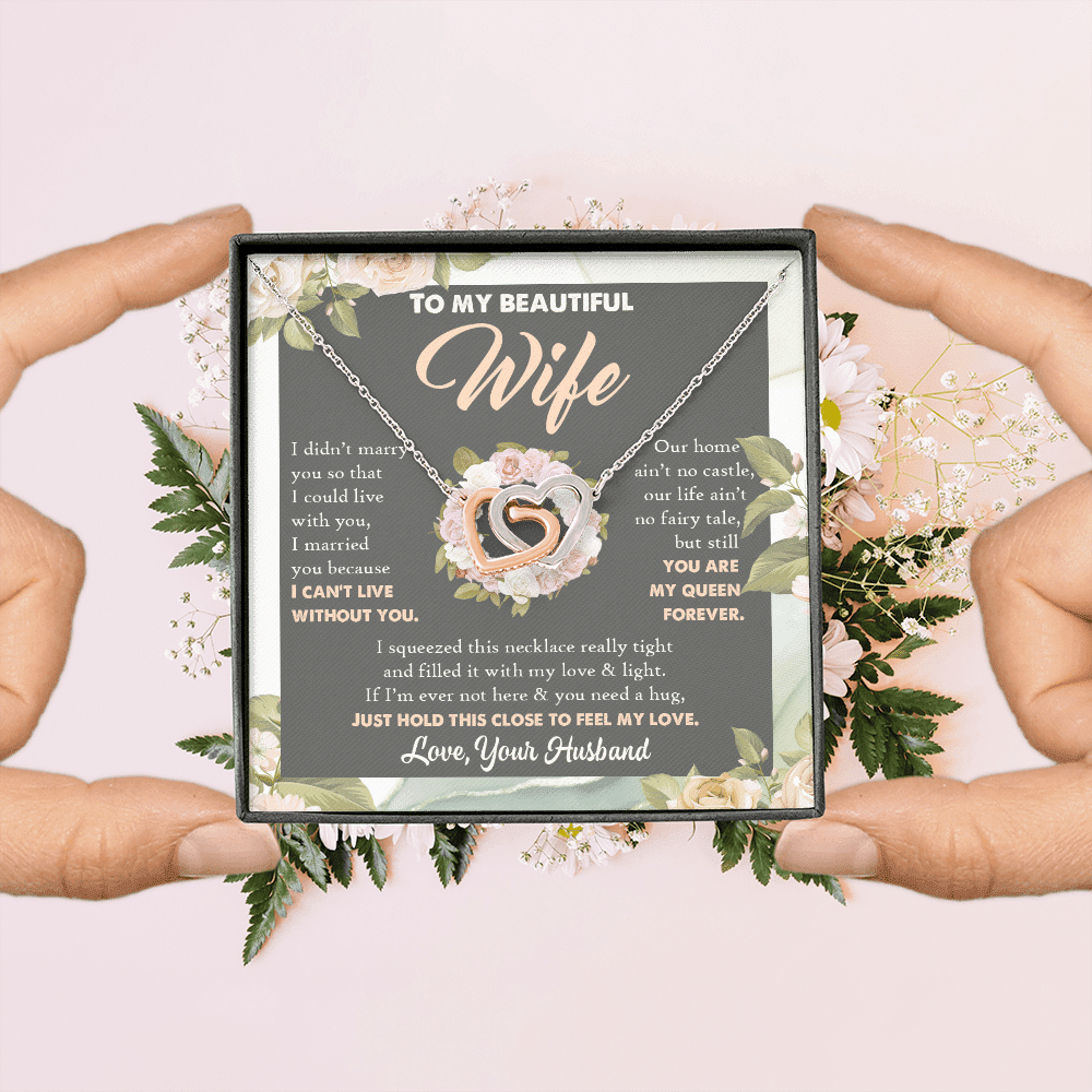 To My Beautiful Wife From Husband You Are My Queen Interlocking Hearts Pendant Necklace - Valentines Day Gift