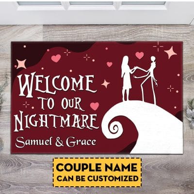 Personalized Jack Skellington And Sally Welcome to Our Nightmare Outdoor Indoor Doormat