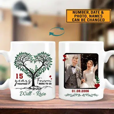 Personalized Photo Wedding Anniversary Ceramic Coffee Mug - Gift For Him Her Married Couple Anniversary