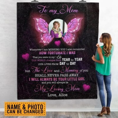 Custom Photo Blanket to My Mom Whenever I Am Missing You I Also Remember Sympathy Gifts Personalized Fleece Blanket - Mink Blanket