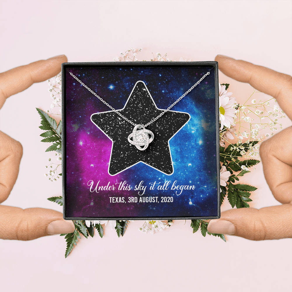 Custom Valentine Gifts Star Map Constellation Necklace Under This Sky It All Began Love Knot Pedant Necklace Custom Valentine Gifts Star Map Constellation Necklace Under This Sky It All Began Love Knot Pedant Necklace