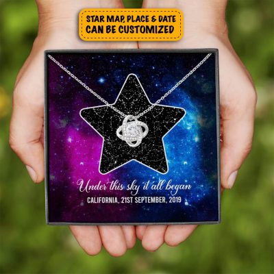 Alternative view of Custom Valentine Gifts Star Map Constellation Necklace Under This Sky It All Began Love Knot Pedant Necklace