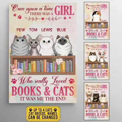 Custom Cat Breeds Canvas Once Upon A Time There Was a Girl Who Really Loved Books & Cats Gallery Wrapped Canvas Print - Home Decor Wall Art