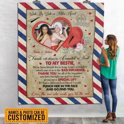 Alternative view of Custom Photo Airmail Letter To My Bestie Side By Side Or Miles Apart Fleece Blanket - Personalized Best Friend Blanket