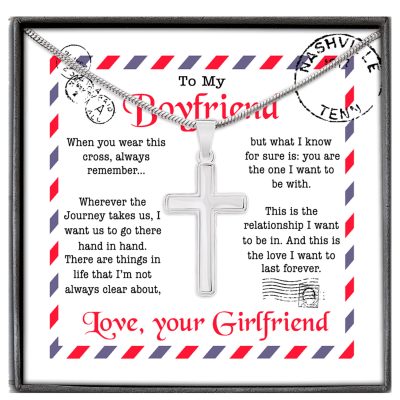 Valentines Gifts for Him To My Boyfriend When You Wear This Cross Always Remember Artisan Crafted Cross Necklace