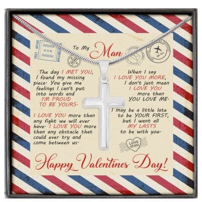 Valentines Gifts for Him to My Man the Day I Met You I Found My Missing Piece Artisan Crafted Cross Necklace
