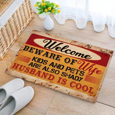 Alternative view of Funny Welcome Beware Of Wife Husband Is Cool Doormat - Funny Husband Wife Welcome Mat