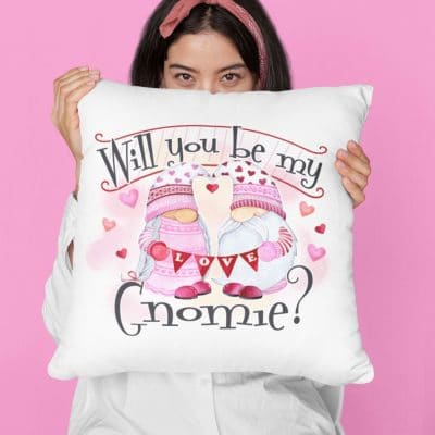 Will You Be My Gnomies Valentine Throw Pillow - Decorative Pillow - Indoor Outdoor Cushion - Sofa Home Decor