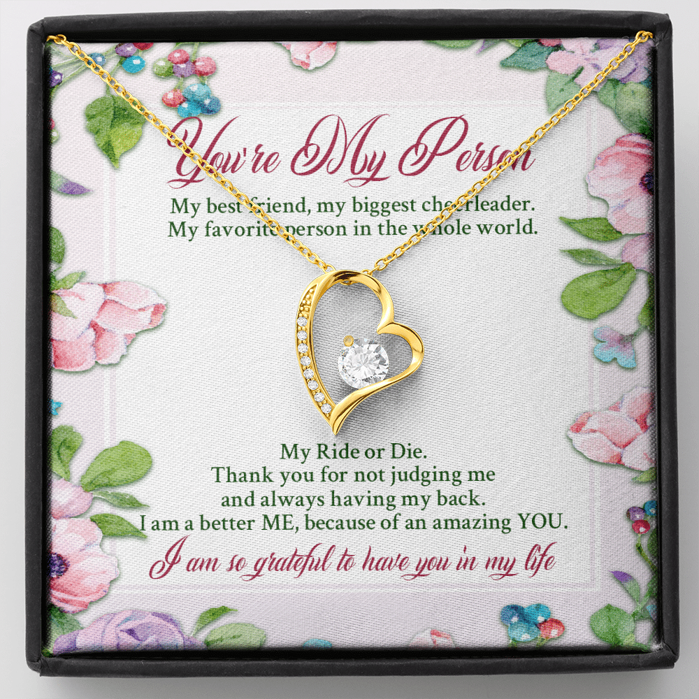 You're My Person My Best Friend My Biggest Cheerleader Forever Heart Pendant Necklace - Bestie Gift Necklace - Forever Love Necklace (18K Yellow Gold)