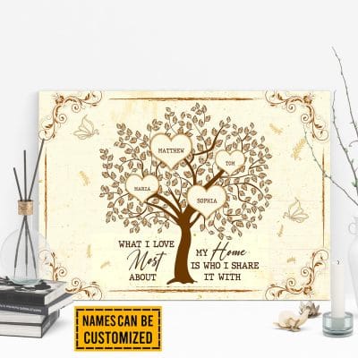 Personalized Family Tree What I Love Most About My Home Is Frame Canvas Print - Wall Art - Poster