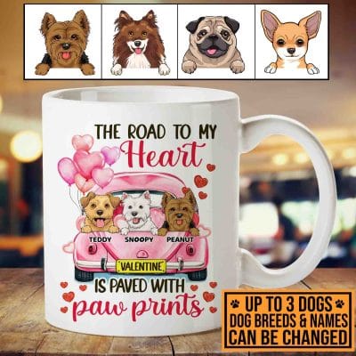 Alternative view of Personalized Dog Breeds The Road To My Heart Is Paved With Paw Prints Dog Lover Valentine Ceramic Coffee Mug