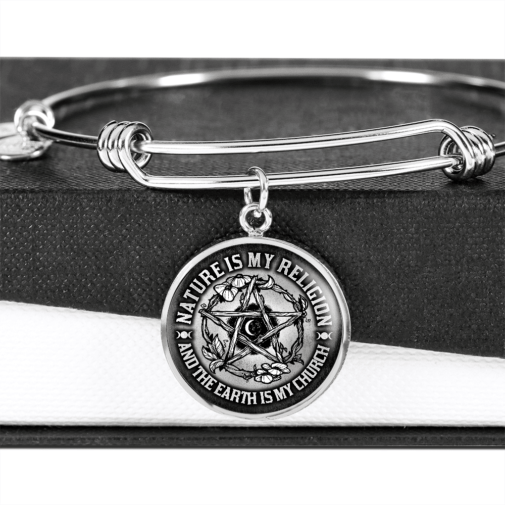 Nature Is My Religion And The Earth Is My Church Witch Wiccan Pentacle Luxury Circle Pendant Necklace - Bangle