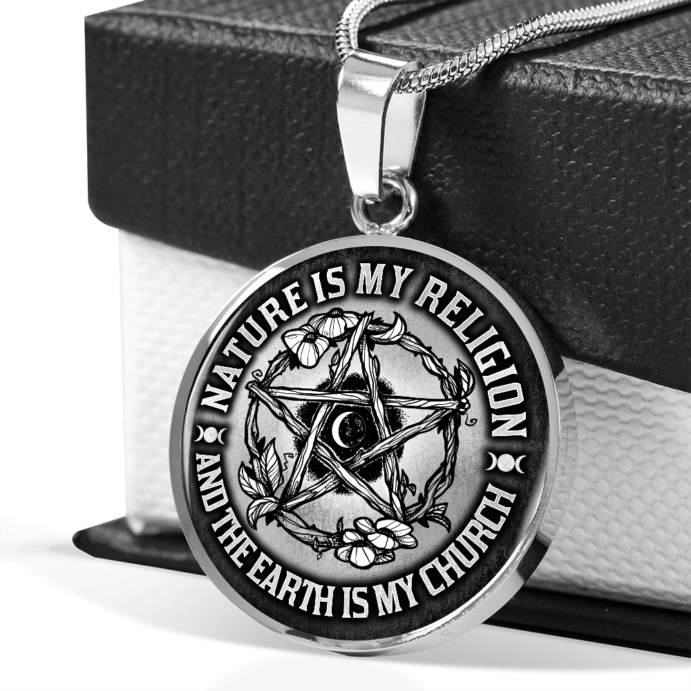 Nature Is My Religion And The Earth Is My Church Witch Wiccan Pentacle Luxury Circle Pendant Necklace - Bangle