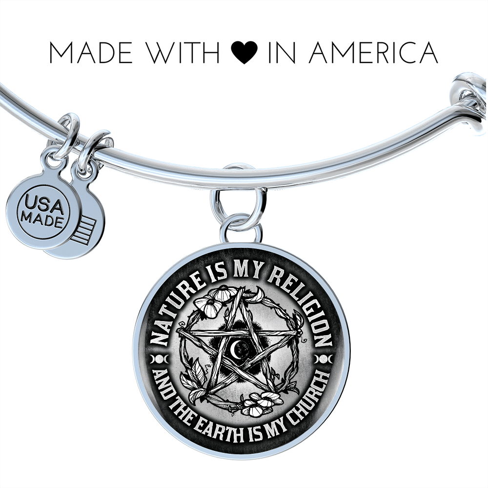 Nature Is My Religion And The Earth Is My Church Witch Wiccan Pentacle Luxury Circle Pendant Necklace - Bangle