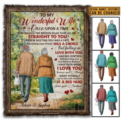 Custom Old Couple To My Wonderful Wife Once Upon A Time God Blessed The Broken Road Fleece Blanket - Sherpa Blanket