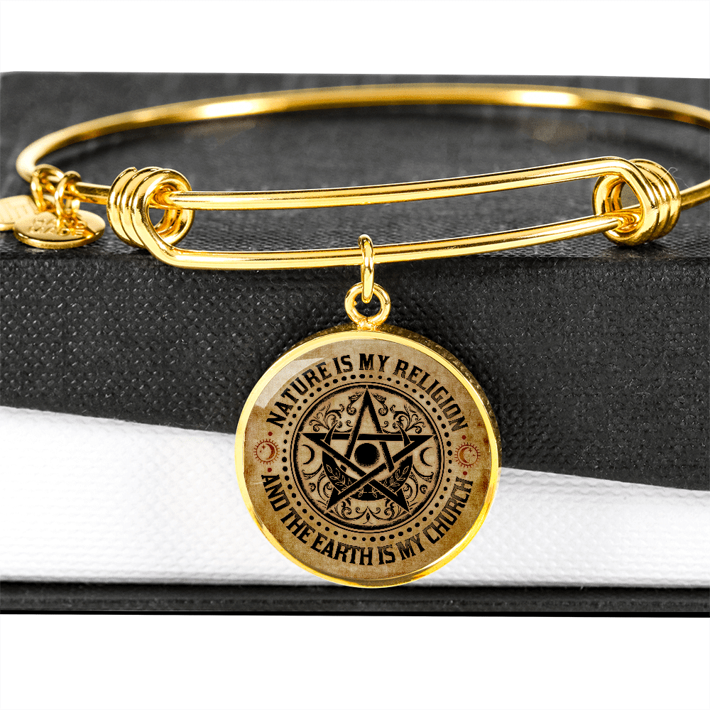 Nature Is My Religion And The Earth Is My Church Vintage Witch Circle Pendant Necklace - Bangle
