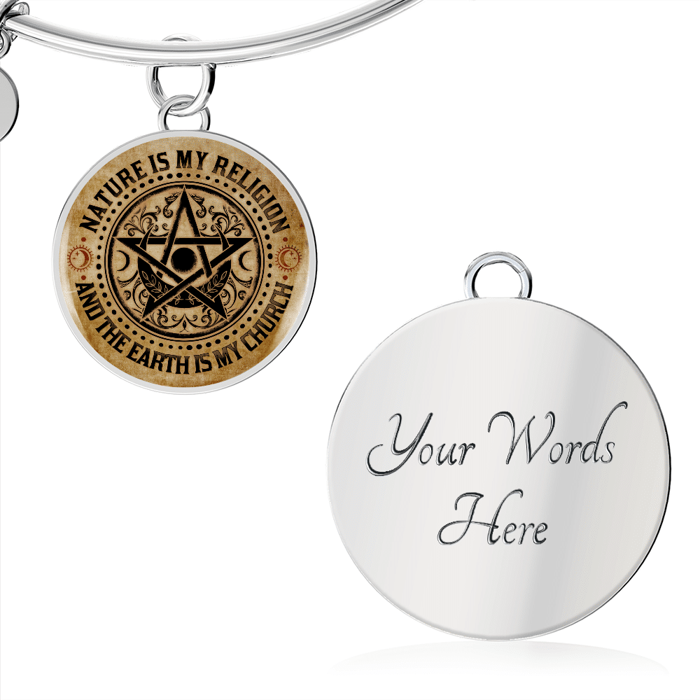 Nature Is My Religion And The Earth Is My Church Vintage Witch Circle Pendant Necklace - Bangle