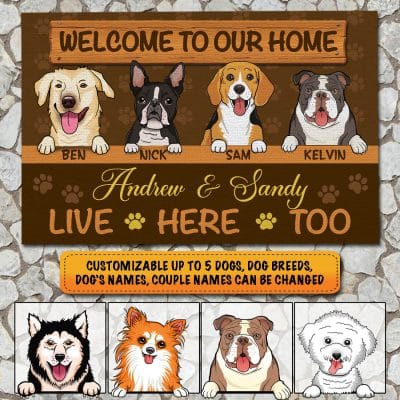 Personalized Dog Breed Welcome To Our Home The Humans Just Live Here House Doormat - Outdoor Indoor Doormat