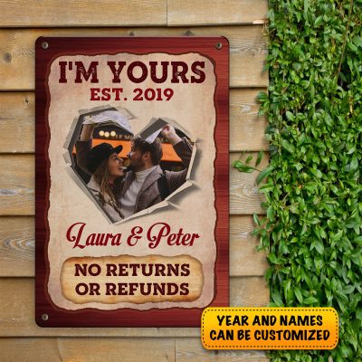 Alternative view of Custom Photo Gift on Valentine's Day I'm Yours No Returns or Refunds Vintage Decorative Metal Sign - Indoor Outdoor Decor