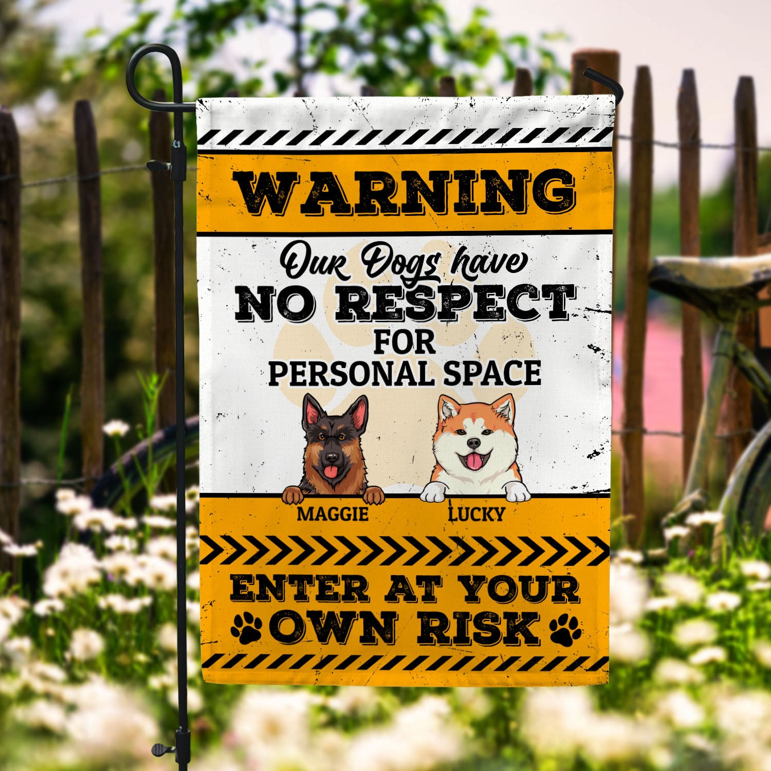 3O. Warning Our Dogs_Sample Design 2 Garden Flag Mockup 6