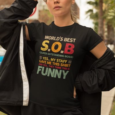Alternative view of World's Best SOB Super Outstanding Boss Retro Vintage T-shirt - V-neck - Gift For Male Boss Female Boss