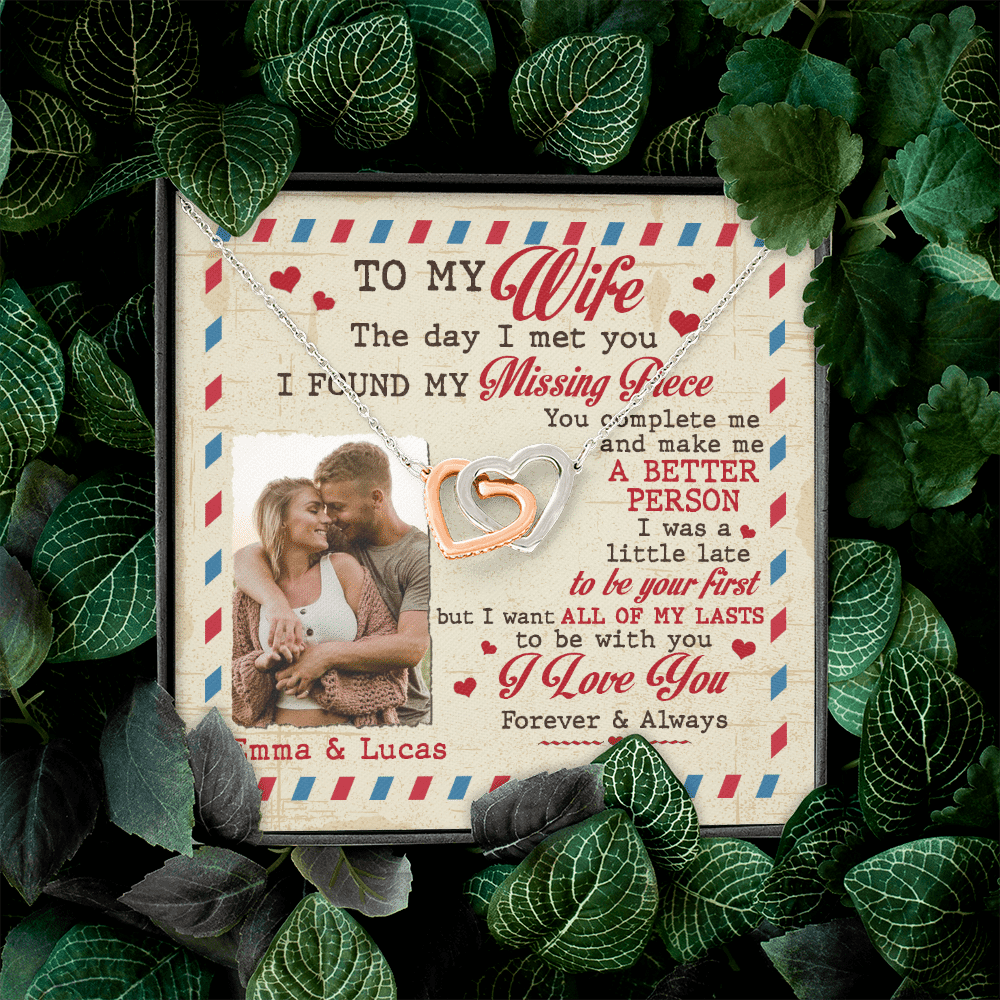 Custom Photo To My Wife The Day I Met You I Found My Missing Piece Personalized Interlocking Hearts Necklace