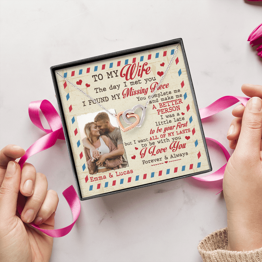 Custom Photo To My Wife The Day I Met You I Found My Missing Piece Personalized Interlocking Hearts Necklace