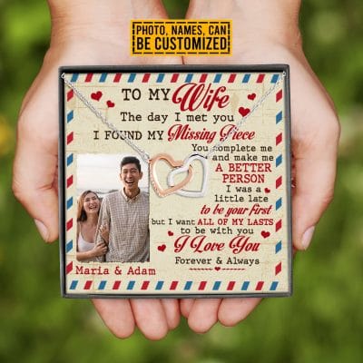 Alternative view of Custom Photo To My Wife The Day I Met You I Found My Missing Piece Personalized Interlocking Hearts Necklace