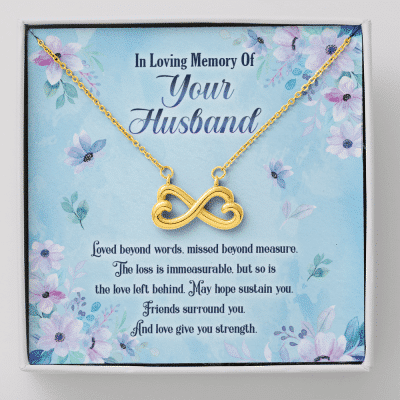 In Loving Memory Of Your Husband Infinity Love Pendant Necklace - Husband Memorial Necklace - Infinity Heart Necklace (18K Yellow Gold)