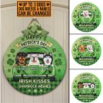 Personalized Dog Breeds Happy Patrick's Day Irish Kisses Shamrock Wishes Wooden Door Sign - Front Porch Sign