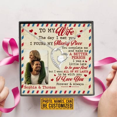 Alternative view of Custom Photo To My Wife The Day I Met You I Found My Missing Piece Personalized Forever Love Heart Necklace