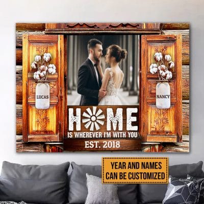 Alternative view of Valentines Gifts Personalized Home Is Wherever I'm With You Gallery Wrapped Canvas Print - Home Decor Wall Art - Poster