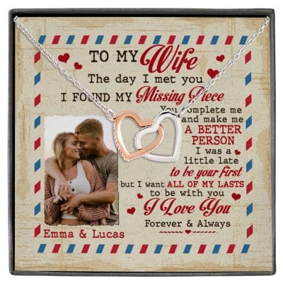 Custom Photo To My Wife The Day I Met You I Found My Missing Piece Personalized Interlocking Hearts Necklace