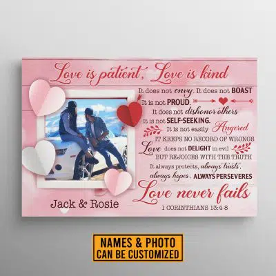 Love Is Patient Love Is Kind It Does Not Envy Personalized Photo Couple Framed Canvas Prints - Unframed Poster