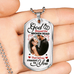 Custom Photo God Blessed The Broken Road Anniversary Dog Tag Pendant Necklace - Personalized Couple Necklace