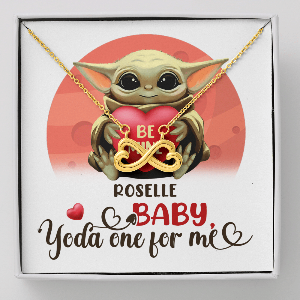 Personalized Baby Yoda One For Me Infinity Heart Pendant Necklace - Valentines Day Gifts For Girlfriend Wife - Infinity Heart Necklace (18K Yellow Gold)