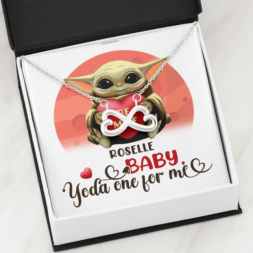 Personalized Baby Yoda One For Me Infinity Heart Pendant Necklace - Valentines Day Gifts For Girlfriend Wife