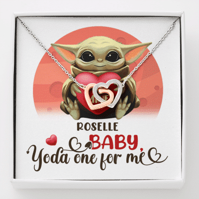 Personalized Baby Yoda One For Me Interlocking Hearts Pendant Necklace - Valentines Gifts For Girlfriend Wife - Interlocking Hearts Necklace