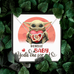 Personalized Baby Yoda One For Me Interlocking Hearts Pendant Necklace - Valentines Gifts For Girlfriend Wife