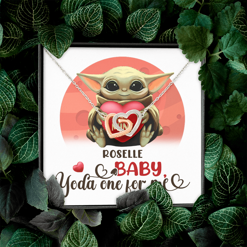 Personalized Baby Yoda One For Me Interlocking Hearts Pendant Necklace - Valentines Gifts For Girlfriend Wife