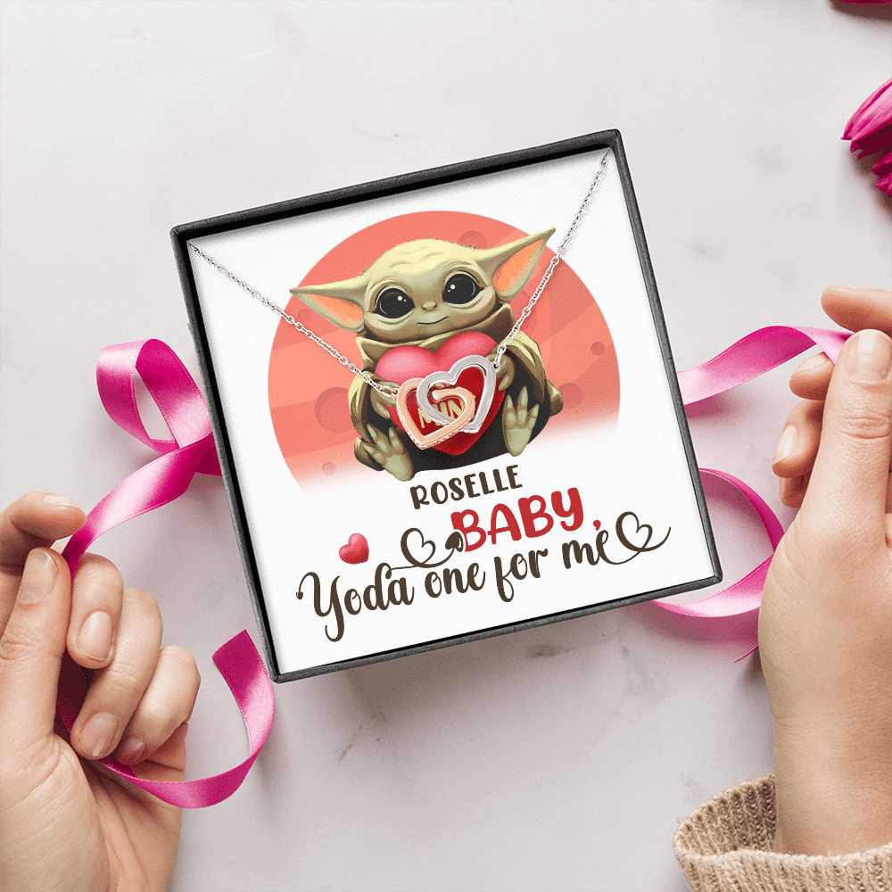 Personalized Baby Yoda One For Me Interlocking Hearts Pendant Necklace - Valentines Gifts For Girlfriend Wife