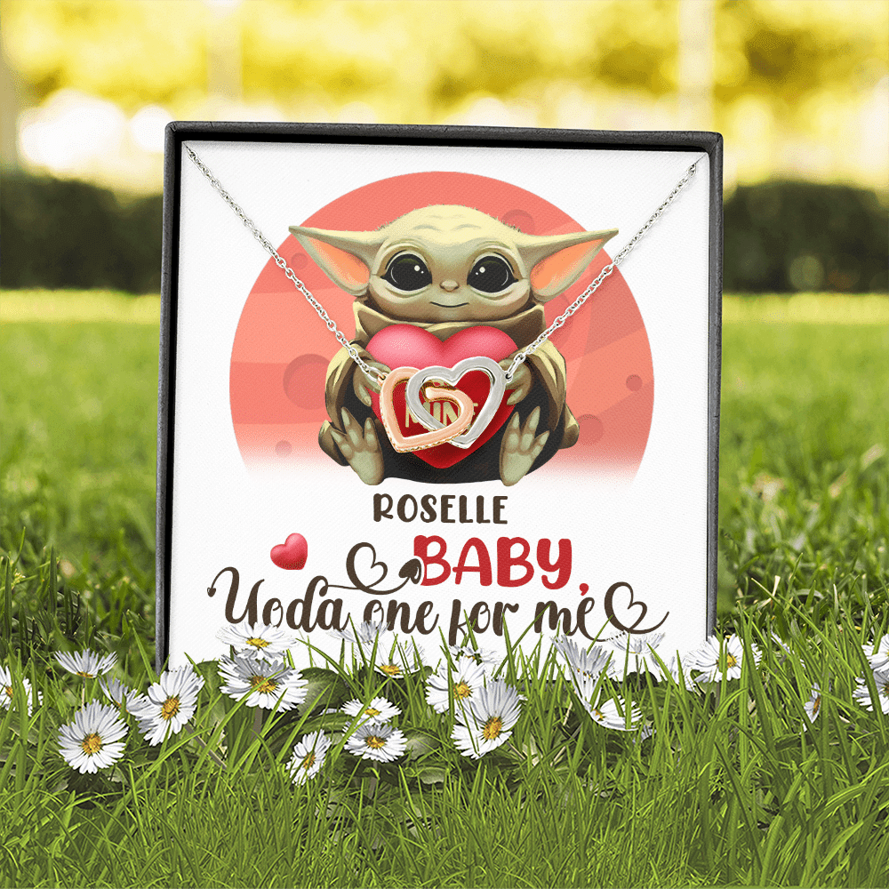 Personalized Baby Yoda One For Me Interlocking Hearts Pendant Necklace - Valentines Gifts For Girlfriend Wife