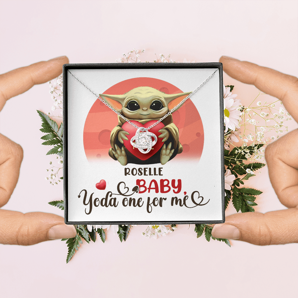 Personalized Baby Yoda One For Me Love Knot Necklace - Valentines Day Gifts For Her Girlfriend Wife