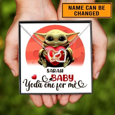 Alternative view of Personalized Baby Yoda One For Me Interlocking Hearts Pendant Necklace - Valentines Gifts For Girlfriend Wife